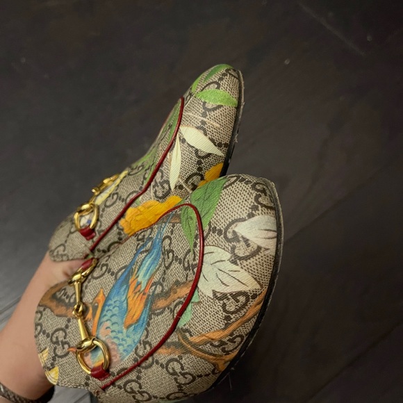 Authentic womens Gucci Grey Canvas Bird Printed Princetown mules size 35 - Picture 5 of 7